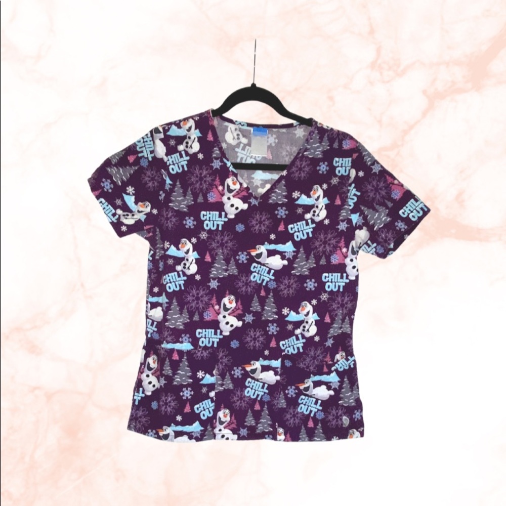DISNEY Olaf purple winter scrub top.
